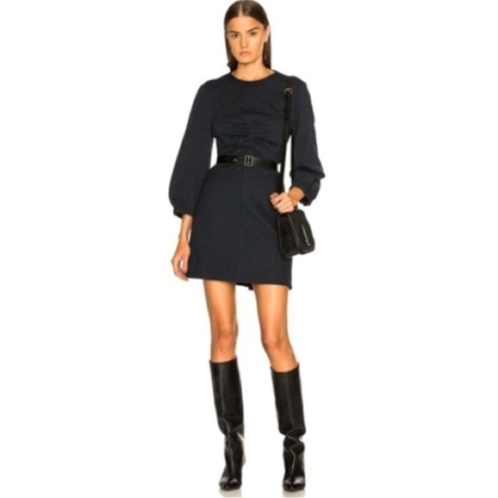 Tibi Eclipse pique blue puff sleeves ruched dress